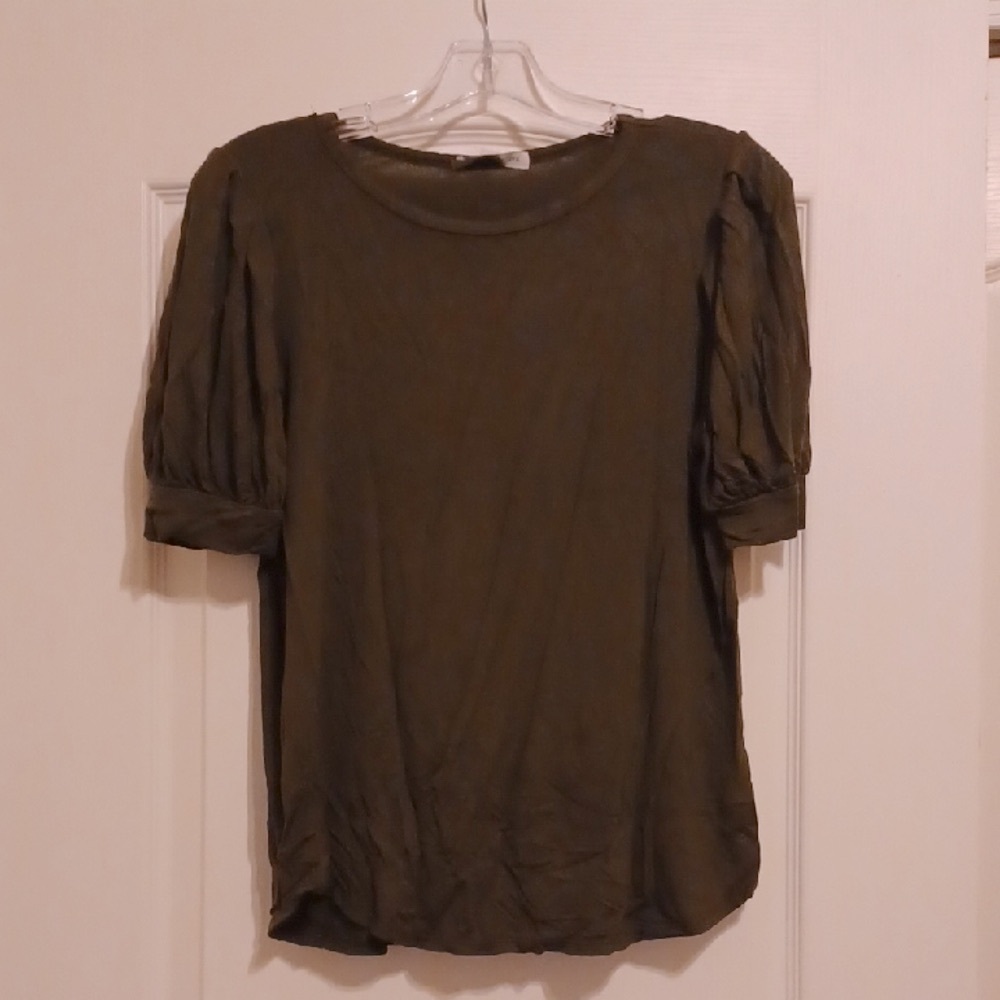 Green Envelope Olive Puff Sleeve Blouse